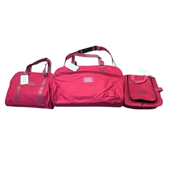 3 Piece Hot Pink Stylish Pink Travel Bag Set Weekender, Tote and Organizer - Picture 11 of 11